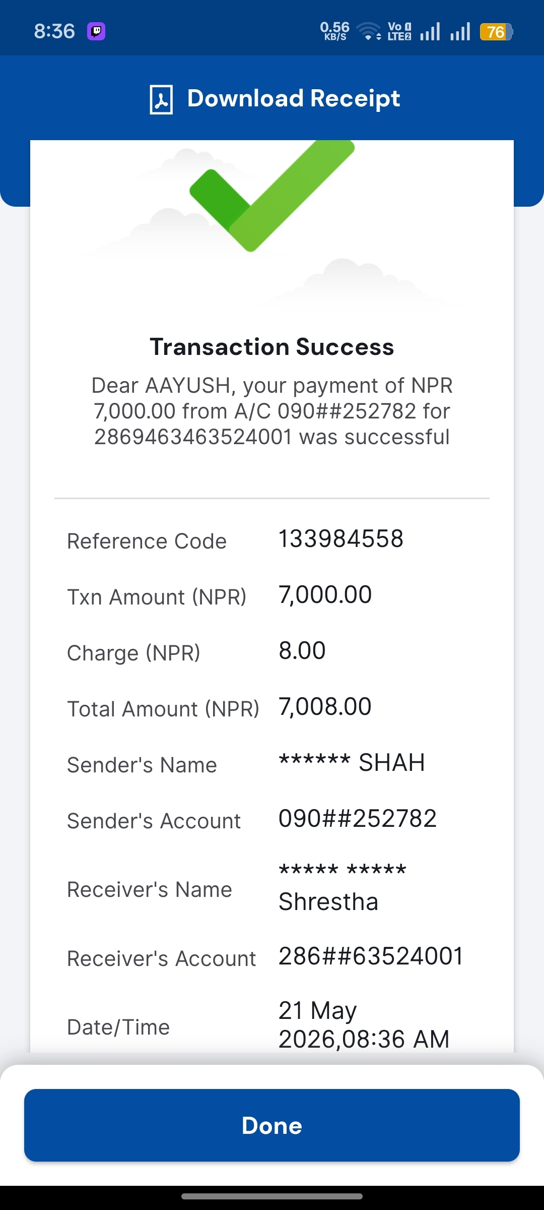 NIMB download receipt